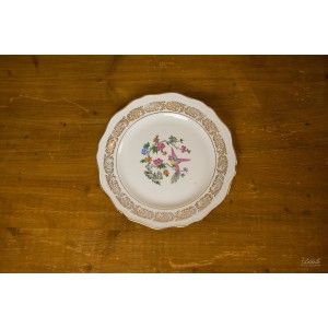 Assiette plate fleurie dorée vintage
