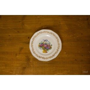 Assiette dessert fleurie dorée vintage