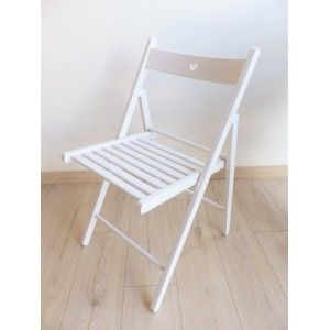 Chaise pliante lattée blanche en bois